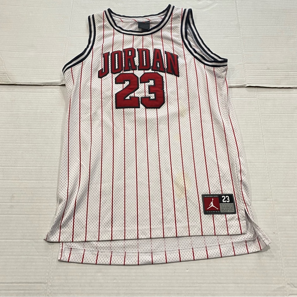 Jordan Nike Big Boys' 23 Pinstripe Jersey-White Size Large